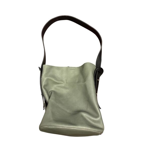 By Anthropologie Women's Green Black Solid Genuine Leather Shoulder Handbags - Picture 2 of 10